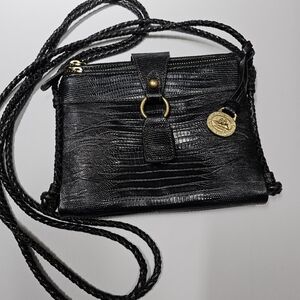 Brahmin Vintage Style Mojito Reptile Print Black Leather Organizer Crossbody
